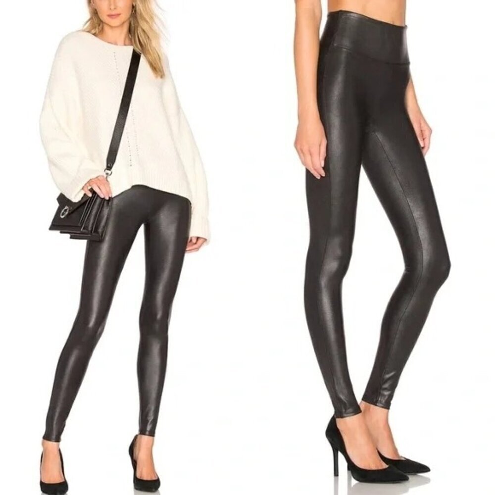 Spanx Black Faux Leather Slim Fit High-Waist Leggings Women's Size M